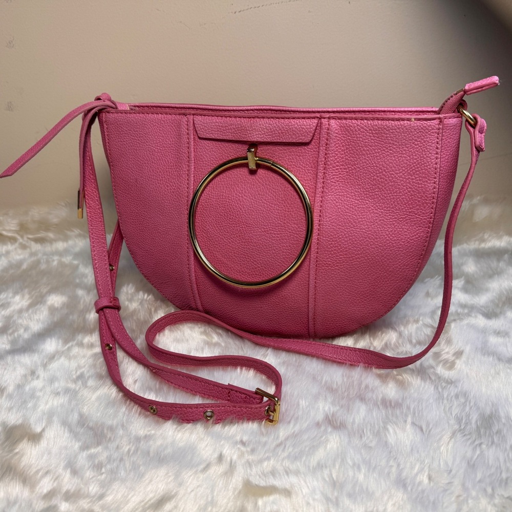 Foley + Corinna Pink Vegan Leather Ring Handle Crossbody Bag‎ Satchel